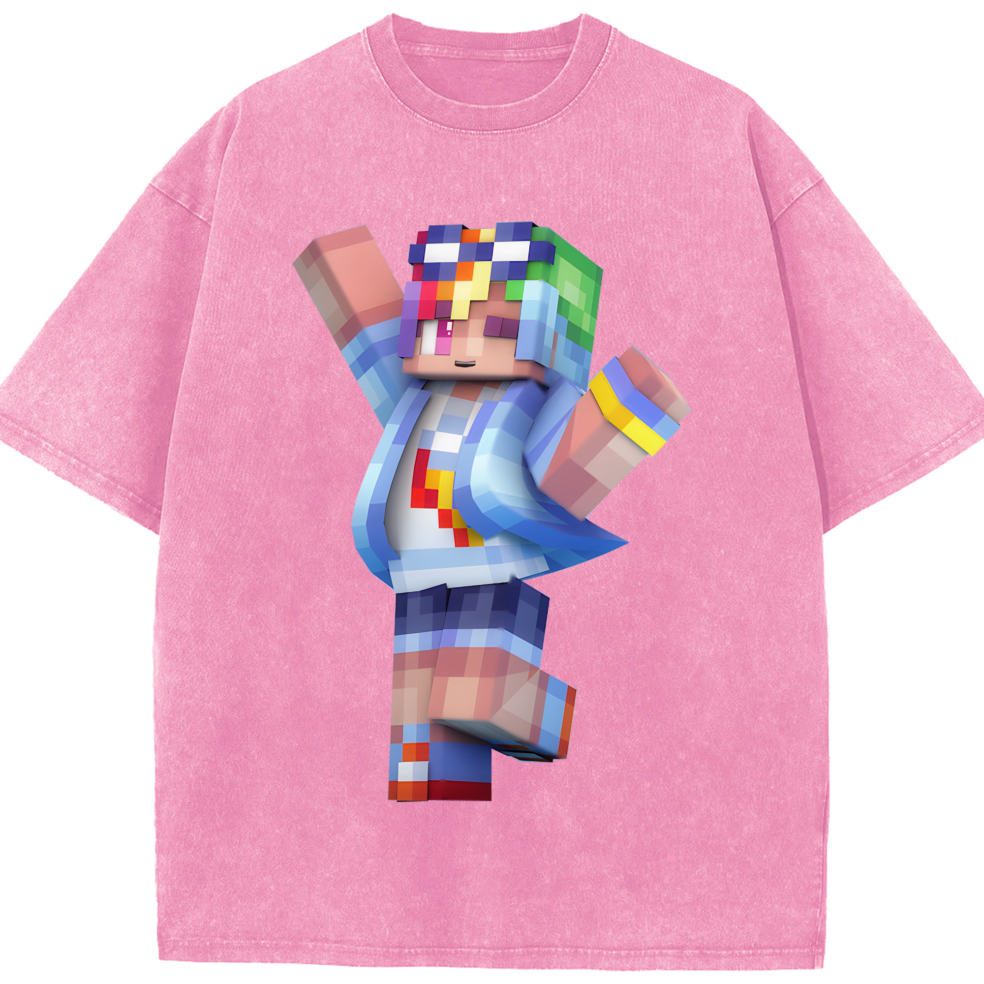 （画像用） マインクラフト ブロックの世界 Minecraft MC Block world 綿100% ヴィンテージ風 半袖Tシャツ（フロントプリント）